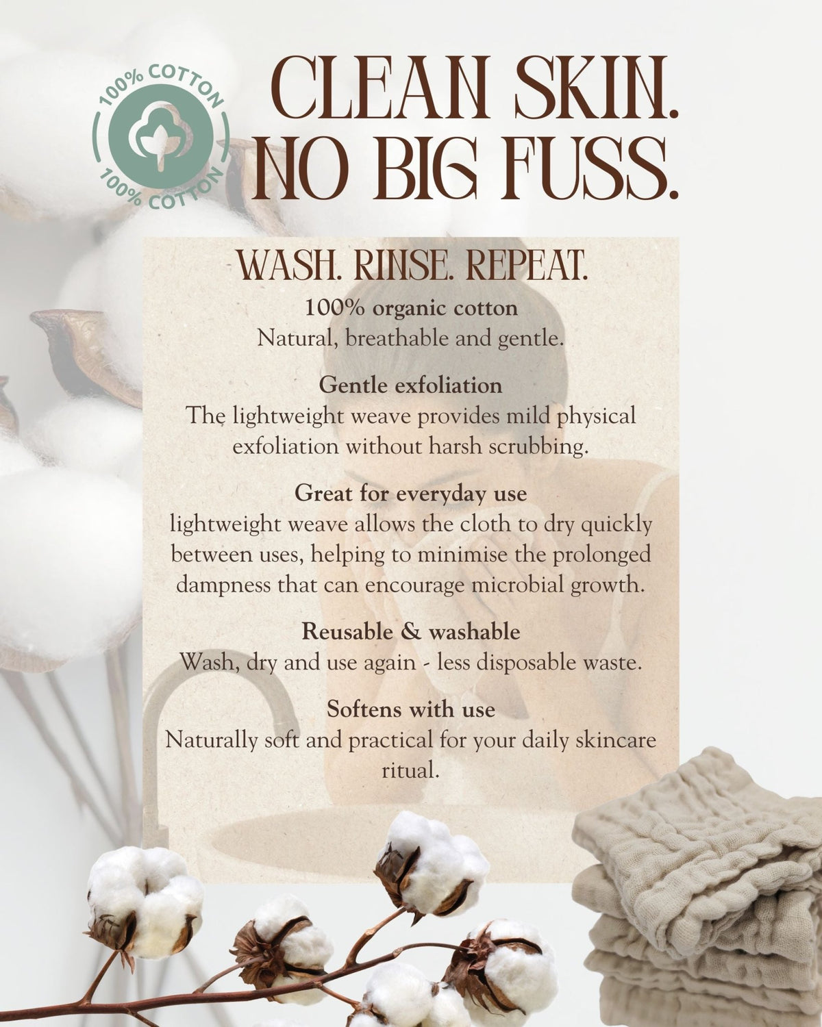 Cotton Face Cloth Australia | Muslin Face Washer - Face Cloth - Tallow Nation