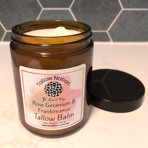 Grass-Fed Tallow Balm – Rose Geranium & Frankincense | Face & Body Moisturiser (3 Sizes) | Australian Made - Tallow Nation