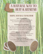 Infographic about a Bath Pad and its uses, on a background of Jute plants with the Jute bath pad on both bottom corners.
