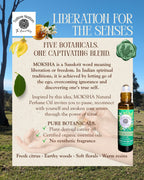 Infographic about Tallow Nation's Natural Perfume Oil, contains a description about the meaning behind the word Moksha.