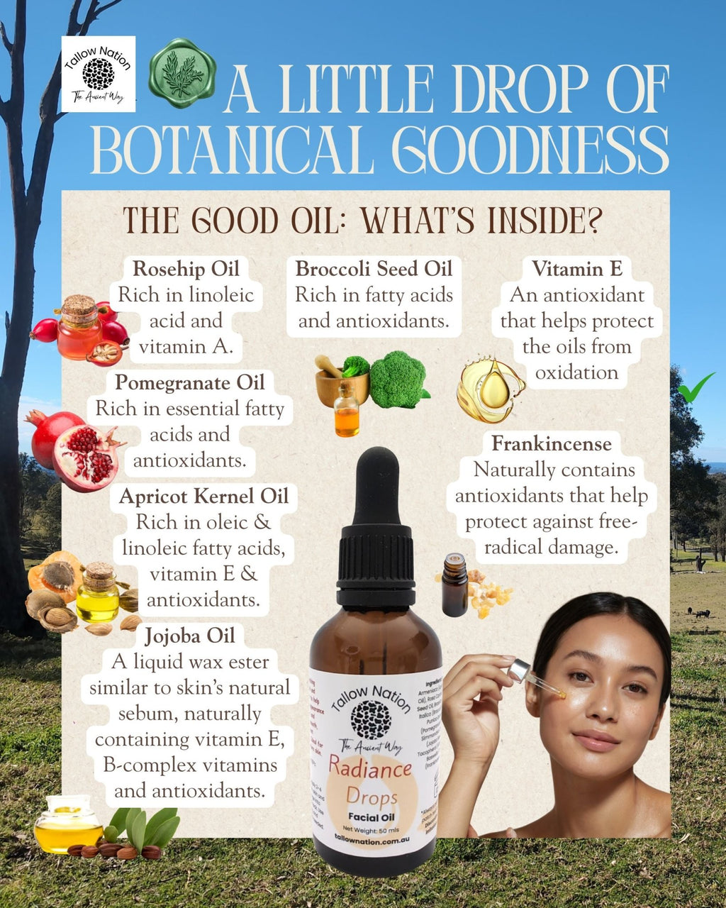 Radiance Drops Facial Oil Australia | For Dry & Mature Skin - Tallow Nation