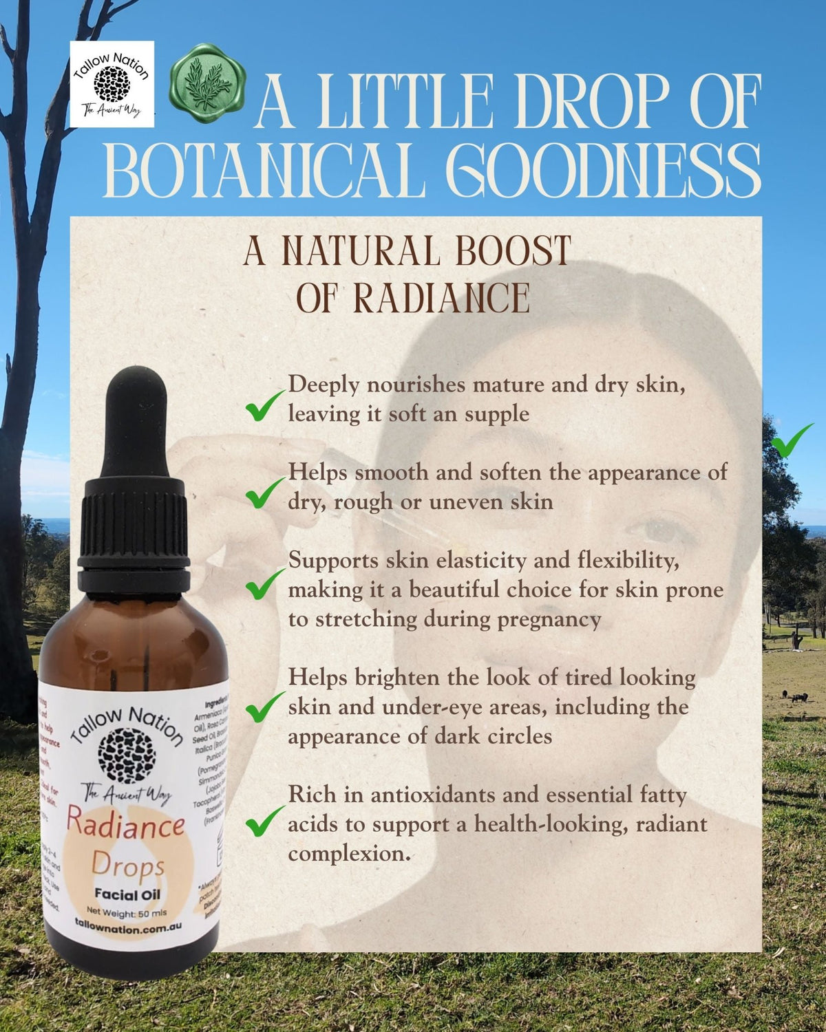 Radiance Drops Facial Oil Australia | For Dry & Mature Skin - Tallow Nation