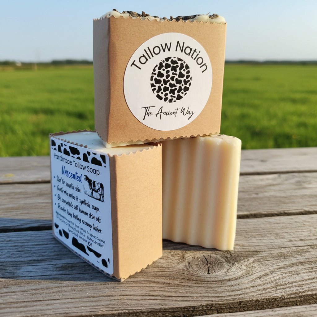 Handmade & Handcut Grass-Fed Beef Tallow Soap (~100-120g) – Unscented