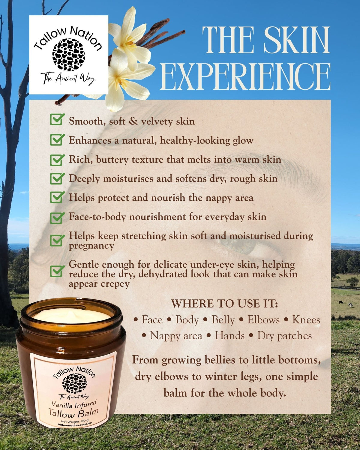 Tallow Balm Australia | Tallow Moisturiser | Vanilla - Face Balm - Tallow Nation