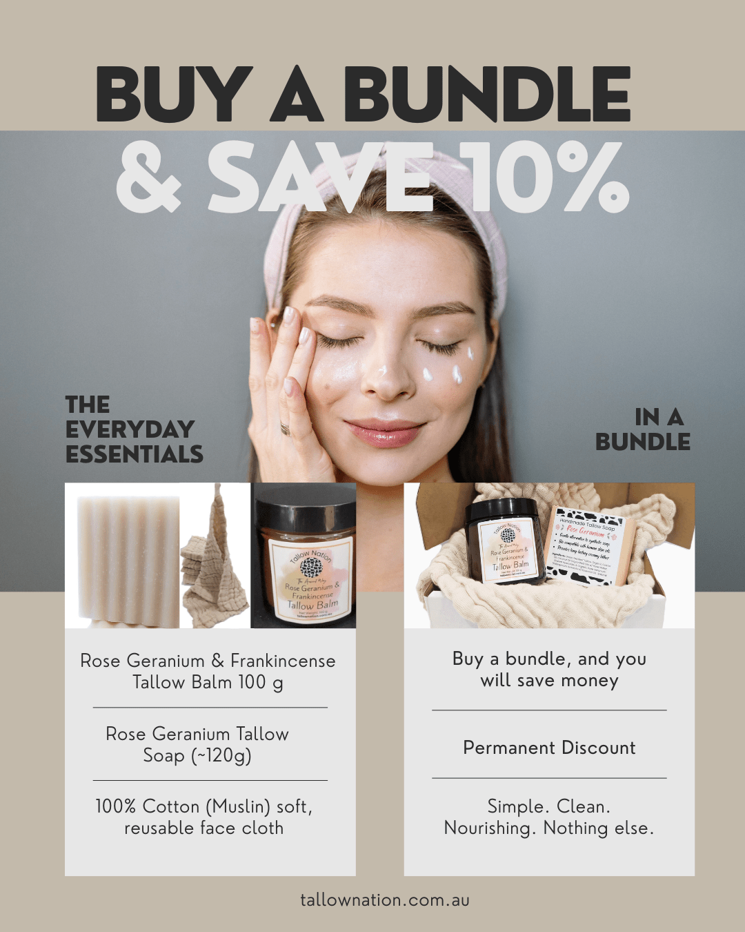 Save 10% on Rose Geranium Frankincense tallow bundle - natural Australian skincare gift set