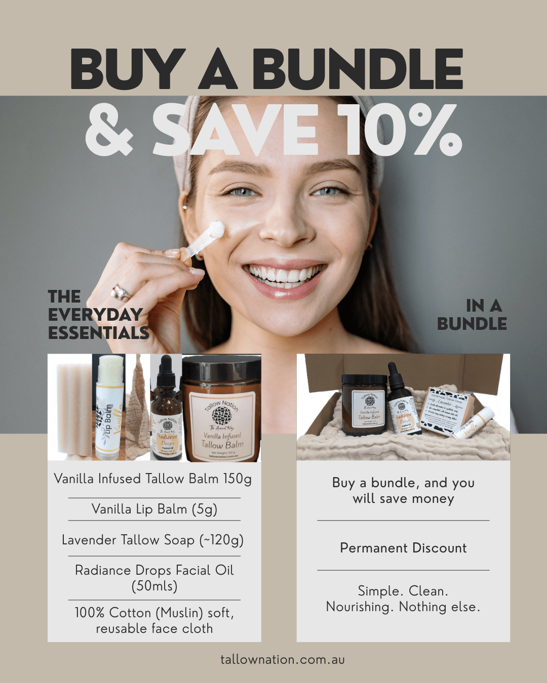 Save 10% on Tallow Nation deluxe 5-piece natural skincare bundle - Australian made